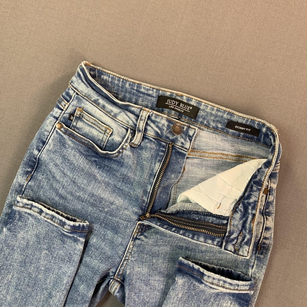 Judy Blue Jeans Womens 11/25 Blue Mid Rise Skinny Distressed Stretch Denim 26x28